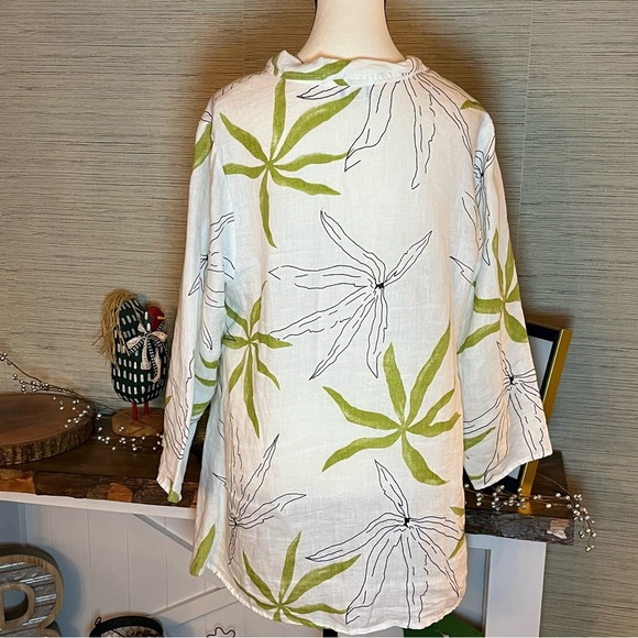 HABITAT 100% Linen Button Up Langenlook Top Blouse White Green Womans Size Small - Picture 12 of 12